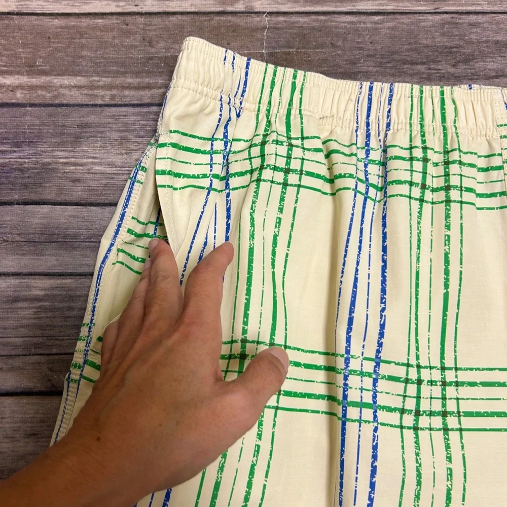 Tommy Bahama Ivory Green Blue Plaid Company Elastic Waistband Swim Trunks XL NWT